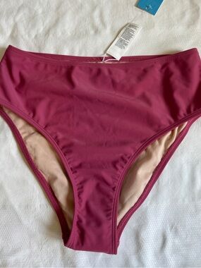 Cupshe High-Rise Bikini Bottoms – Berry / Dark Pink (Size S) NWT